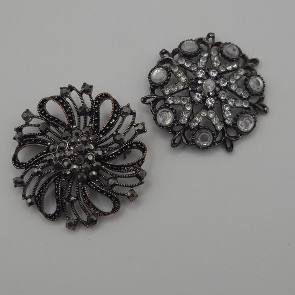 VTG Brooch 2PC Dark Academia Whimsigoth Grunge Spiral Rhinestone Marcasite Pins - Picture 7 of 12